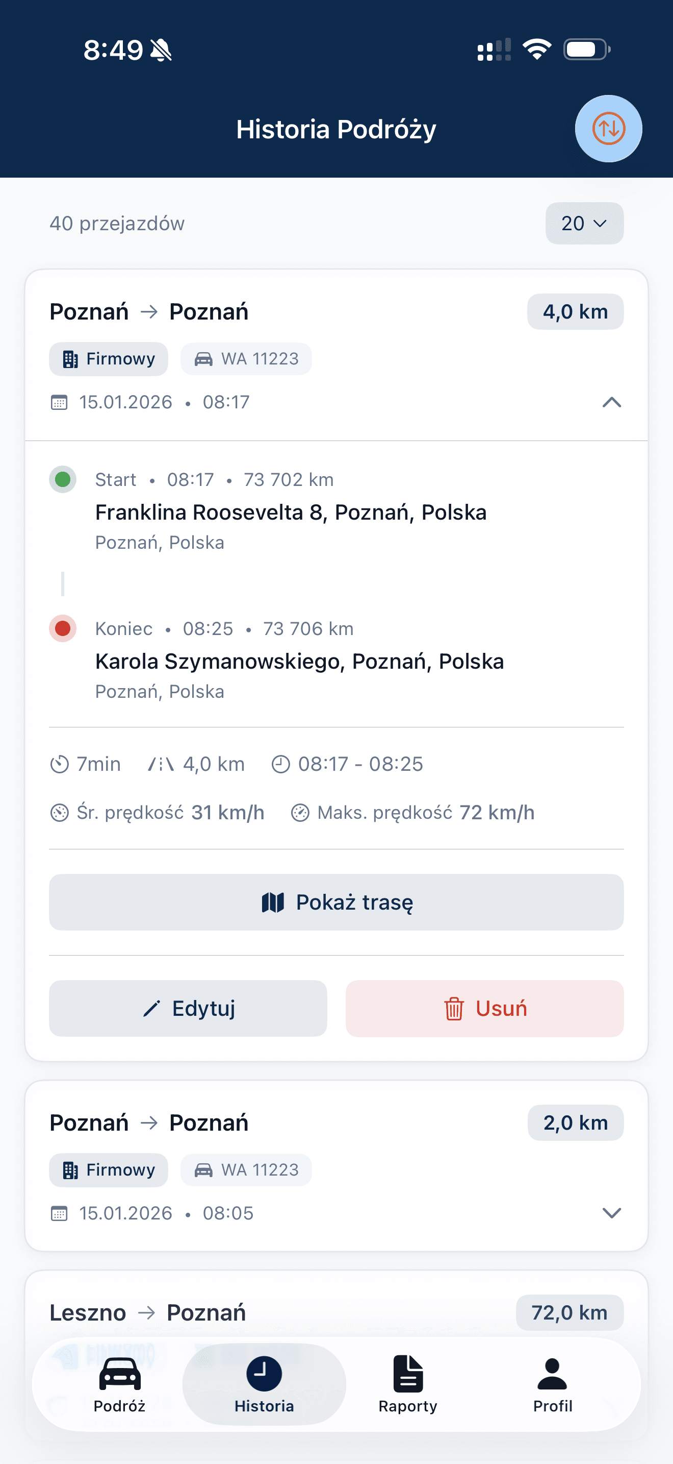 Full trip history