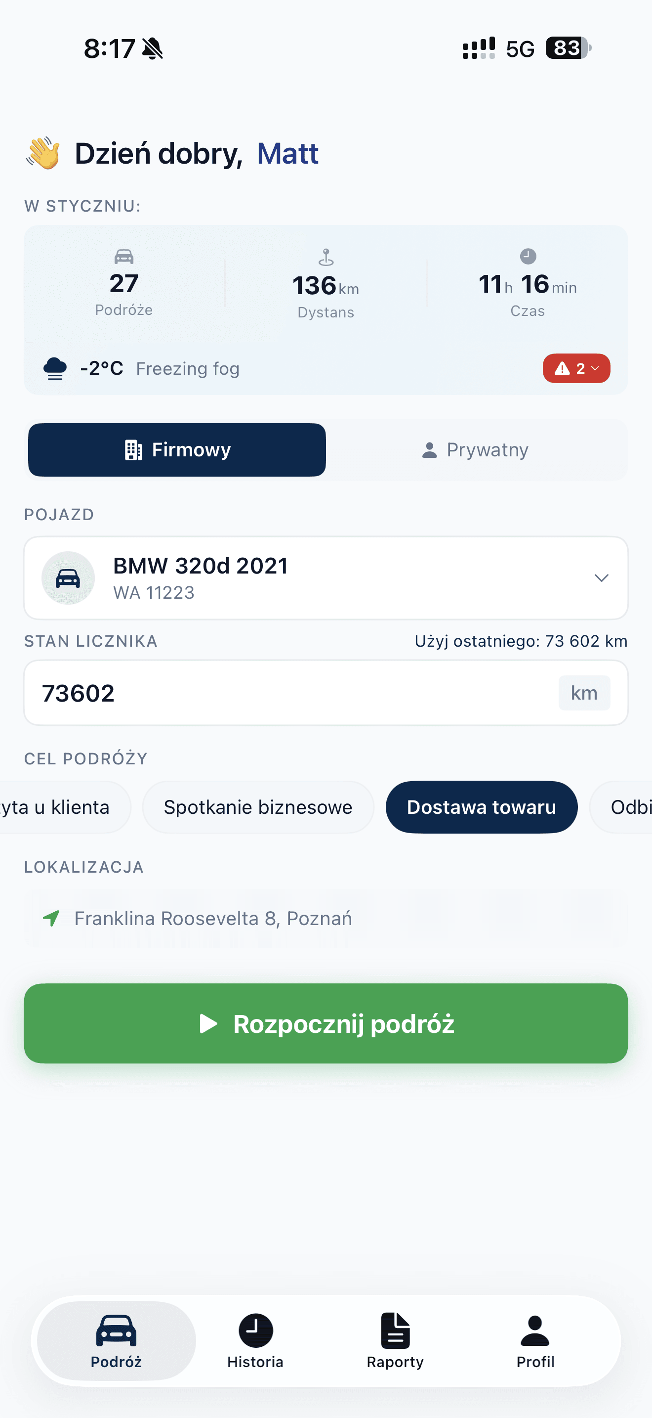 Ekran startu trasy