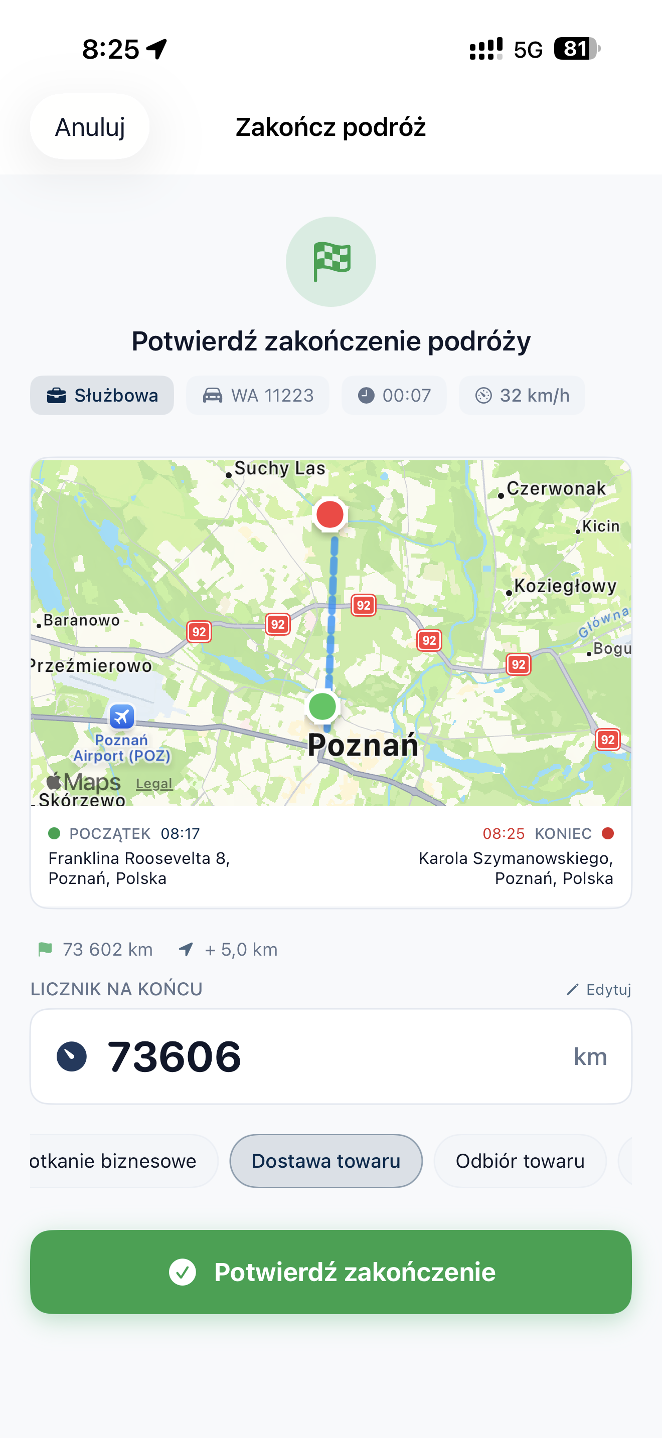 Wpis ręczny — bez GPS